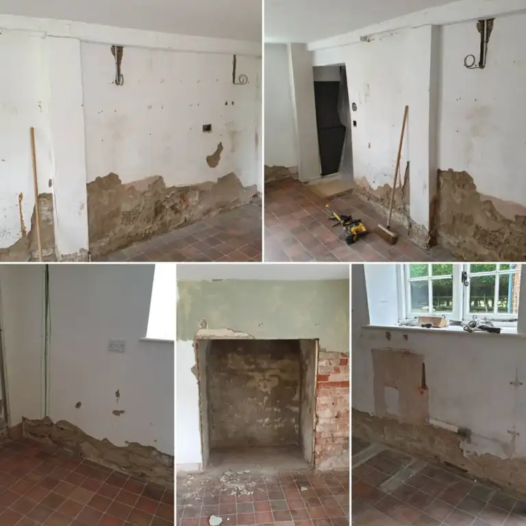 Farmhouse interior walls replastered in NHL 2 lime after cement removal