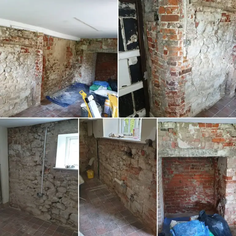 Farmhouse interior walls replastered in NHL 2 lime after cement removal