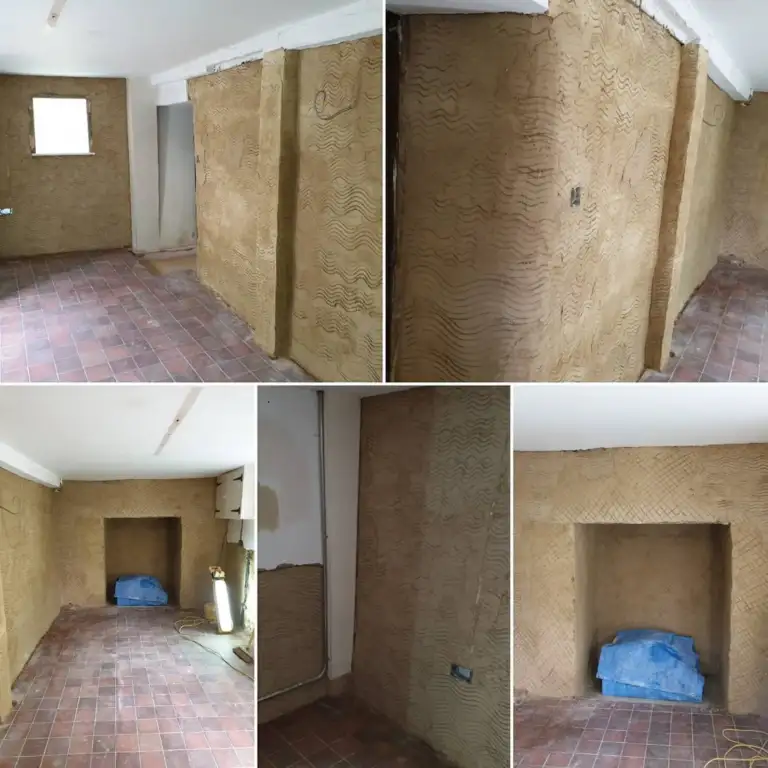 Farmhouse interior walls replastered in NHL 2 lime after cement removal
