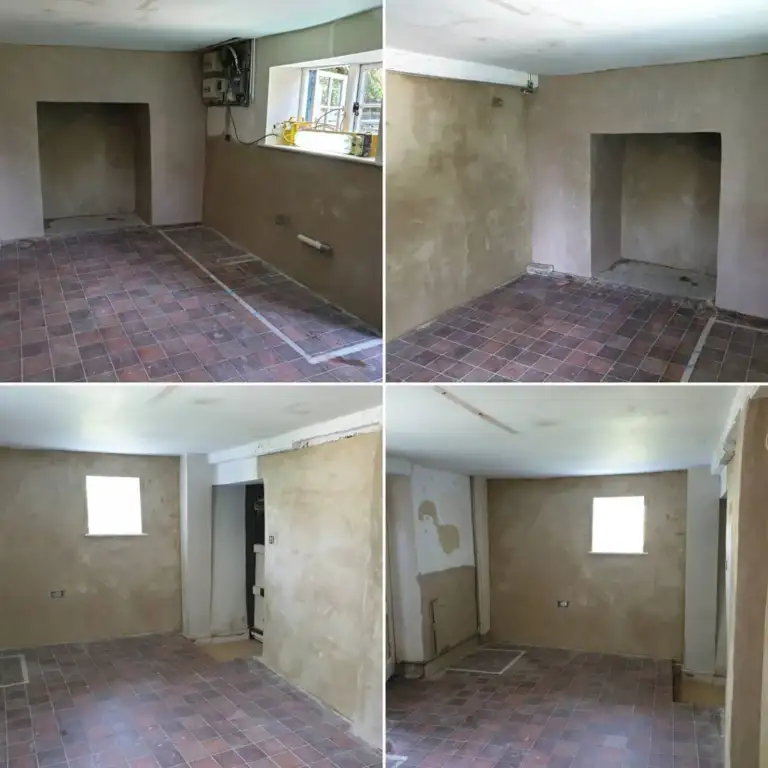 Farmhouse interior walls replastered in NHL 2 lime after cement removal