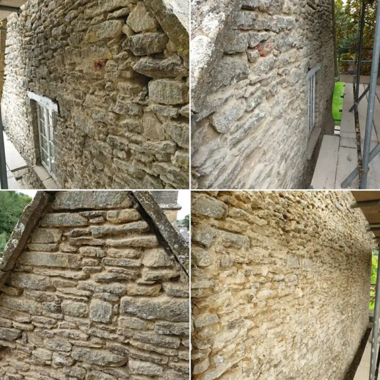 Lime work on the stone walls at Friars Court