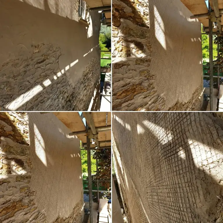 Lime work on the stone walls at Friars Court
