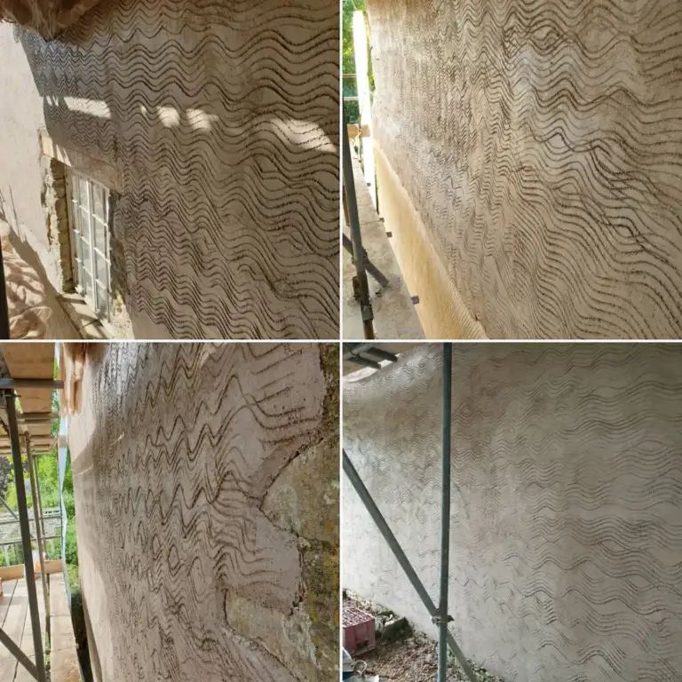 Lime work on the stone walls at Friars Court