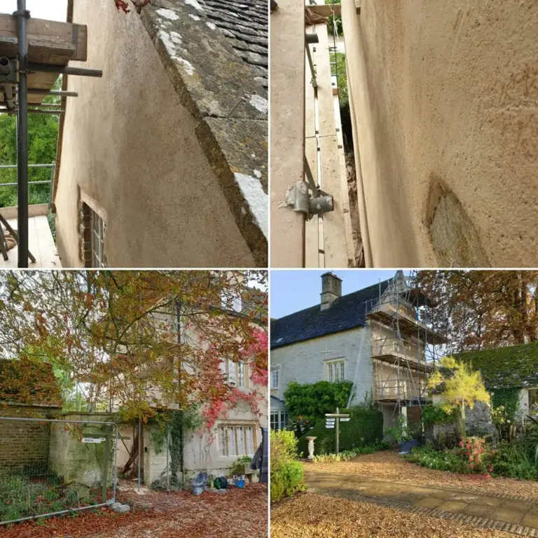Lime work on the stone walls at Friars Court